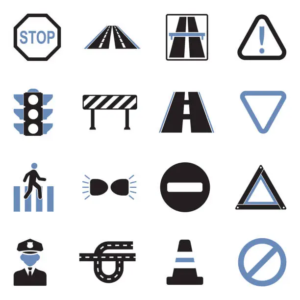 Vector illustration of Traffic Rules Icons. Two Tone Flat Design. Vector Illustration.