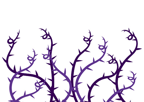 Background with curling thorns. Illustration or card for holiday and party in gothic style.