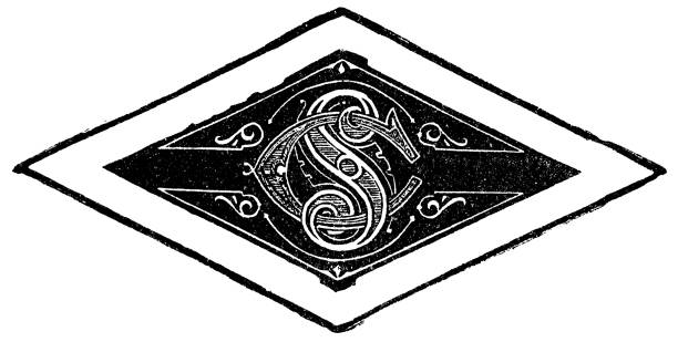 Art Nouveau style design with a letter S and letter C. Vintage etching circa 19th century.