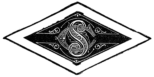 Art Nouveau style design with a letter S and letter C. Vintage etching circa 19th century.