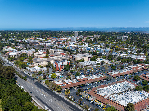Aerial view of Menlo Park, part of the Silicon Valley near Stanford University.