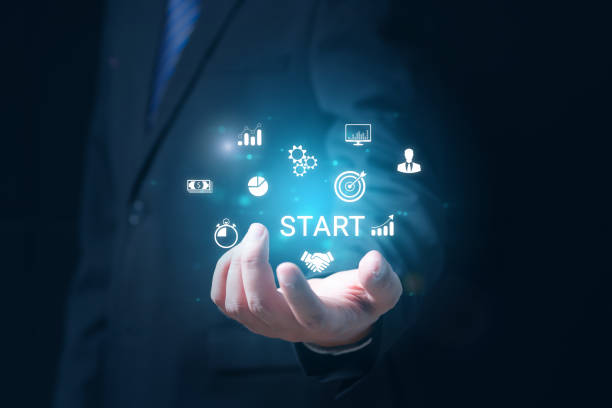 istock Startup concept with icon business and partner. 1485193008