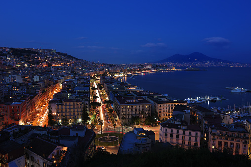 Night view of Naples from the hillside