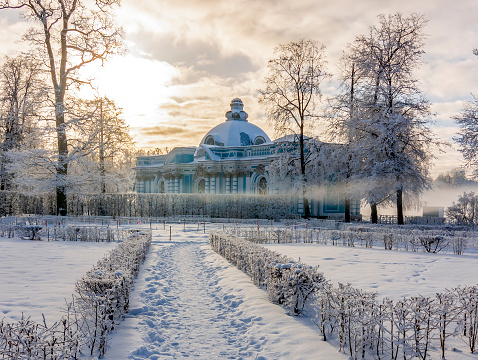 Grotto pavilion in Catherine park in winter, Tsarskoe Selo (Pishkin), Saint Petersburg, Russia