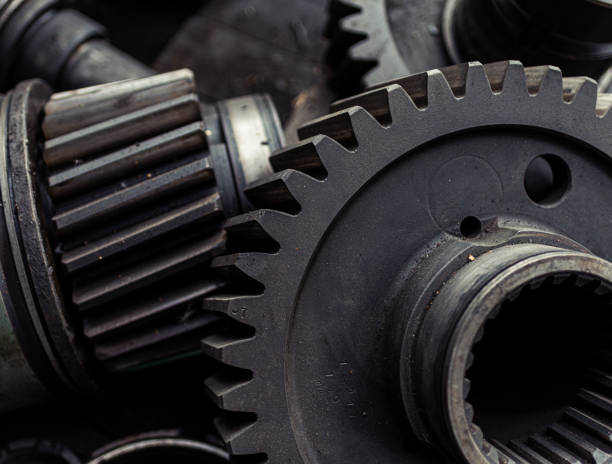 istock Spur, helical and bevel gears construction and production. Rusted metal 1485202035