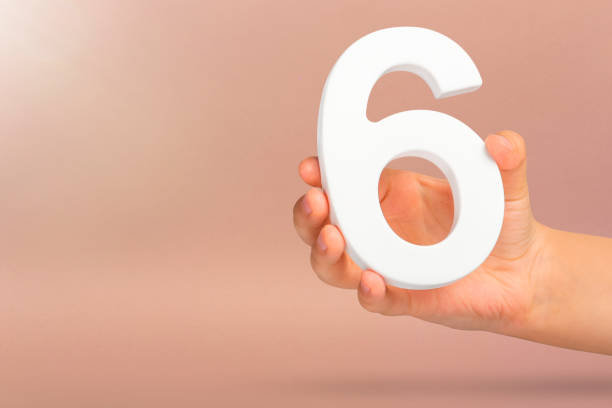 istock Number six in hand. A hand holds a white number 6 on a red background with copy space. Concept with number six. 6 percent, birthday 6, sixth grade, in sixth grade 1485203478
