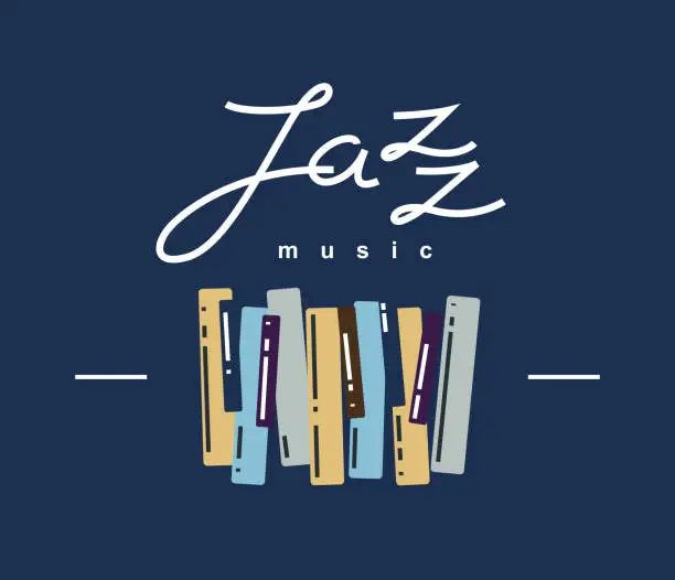 Vector illustration of Jazz music emblem or logo vector flat style illustration isolated, grand piano logotype for recording label or studio or musical band.