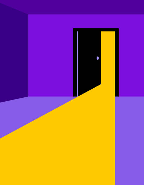 istock Half open secret door new opportunities concept vector illustration, fear of the unknown, step inside the future, what is behind, what is there. 1485208588