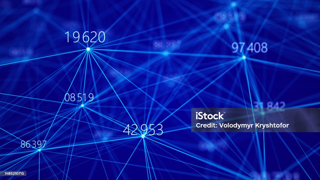 Computer Network Numerical Flying Connected Numbers On Black Background Digital Illustration ...