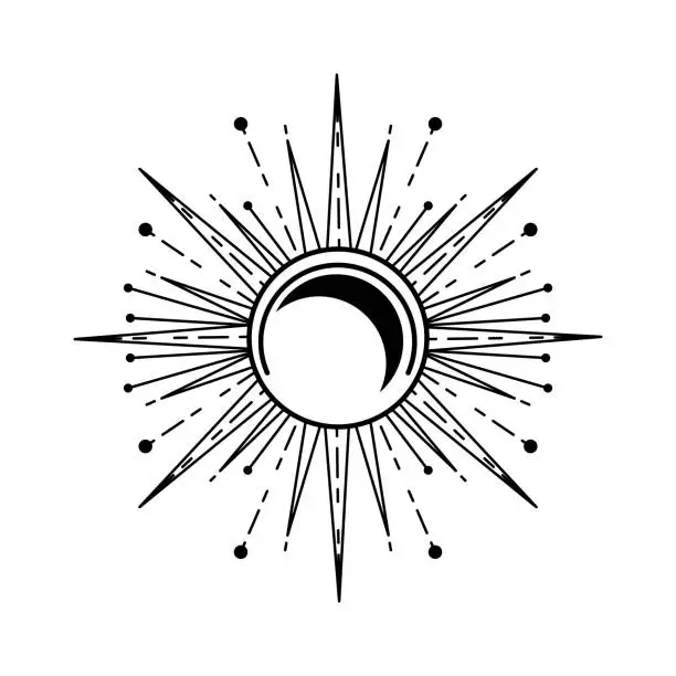 Vector illustration of Sun and moon decorative boho style tattoo element design vector.