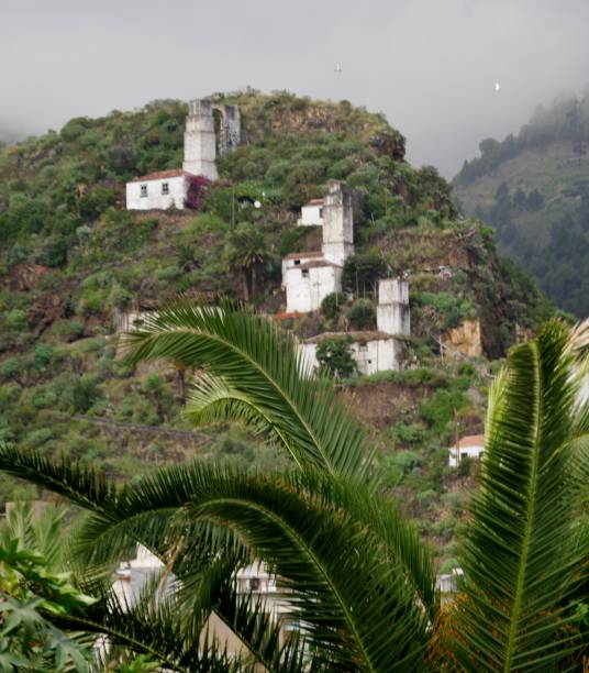 istock Three old mills in the landscape on La Palma 1485219722