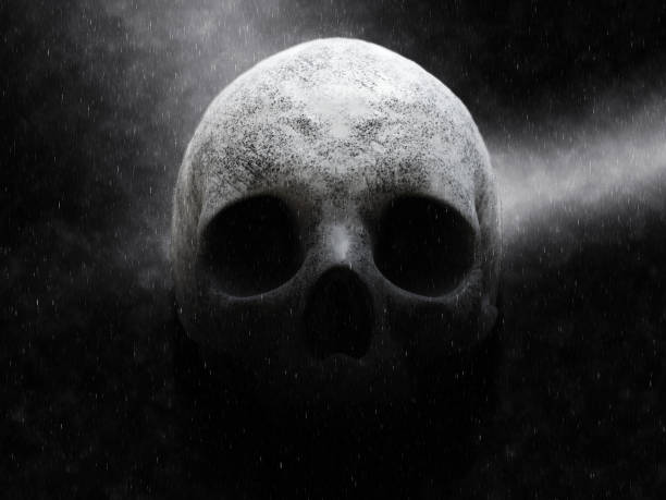 istock Gloomy skull on a dark rainy night - 3D Illustration 1485224026