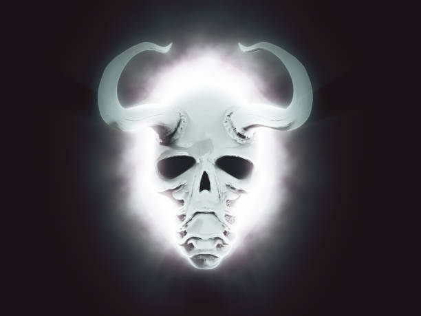 istock White horned demon with light glowing behind it - 3D Illustration 1485224617