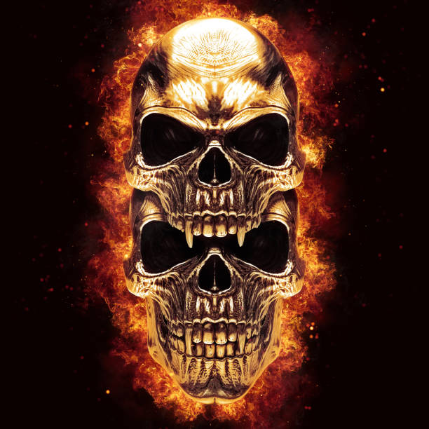 istock Fiery vampire skulls on top of each other - 3D Illustration 1485225334