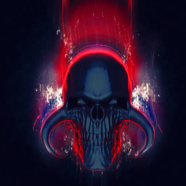 istock Demon skull - neon retro wave art - 3D Illustration 1485225349