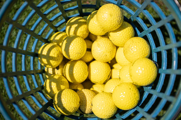 istock Practicing in a golf court with a yellow ball 1485228555