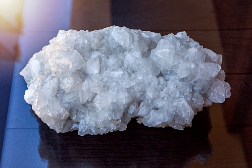 View of colemanite mineral (bor, boron, borax, ulexite). It is a borate mineral found in evaporite deposits of alkaline lacustrine environments. It is a secondary mineral that forms.