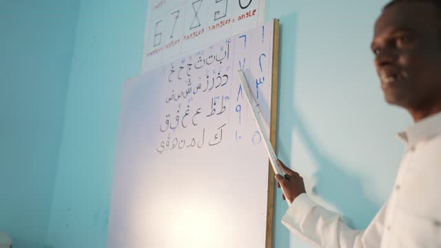 Teacher teaching arabic language to students in the classroom