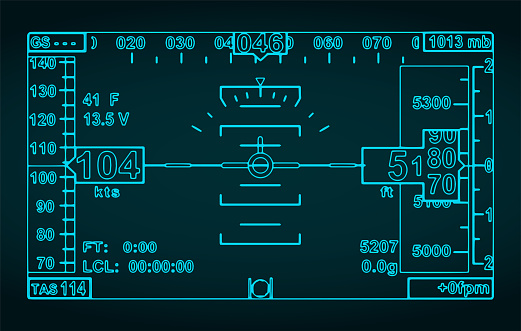 Stylized vector illustration of blueprint of mini Electronic Flight Instrument System