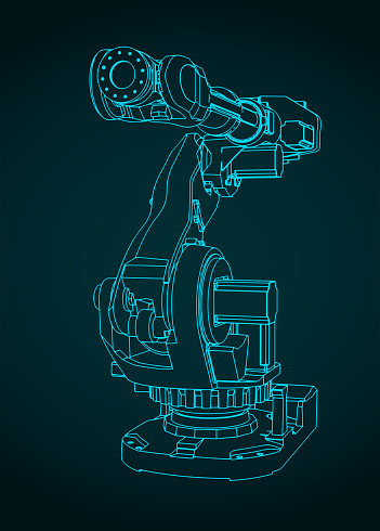 Stylized vector illustration of blueprint of industrial robot