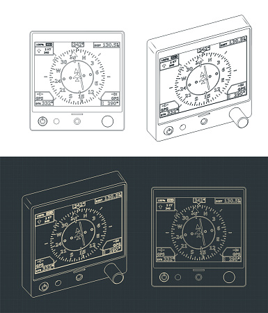Stylized vector illustration of blueprints of aircraft navigation system