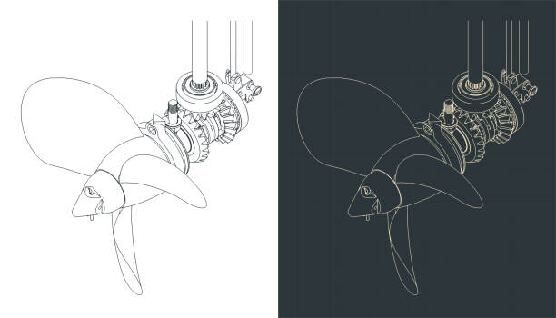 ilustrações de stock, clip art, desenhos animados e ícones de outboard motor gearbox isometric blueprints - outboard motor