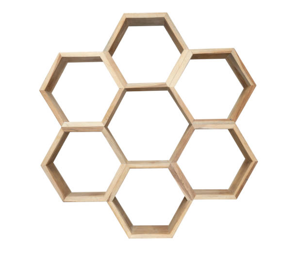 istock Wooden hexagonal shelf isolated on white background 1485244977
