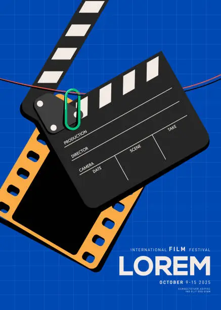 Vector illustration of Movie and film festival poster design template background with film slate