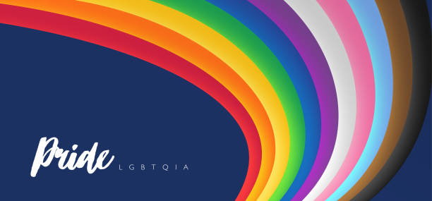 Colorful LGBTQIA pride month banner with new pride flag background. Vector template background. LGBTQIA PRIDE concept vector illustration. for template, horizontal poster, background banner and social media pride month rainbow stock illustrations