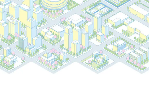 Vector illustration of Three-dimensional view of the townscape. Cityscape.