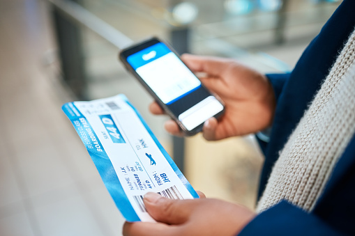 Checking Flight Ticket Plane Ticket Online Check And Black Man Hands Holding Airplane ...