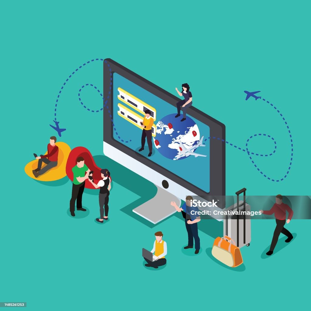 Online Travel Booking Agency 3d Isometric Stock Illustration Download online-travel-booking-agency-3d-isometric-stock-illustration-download