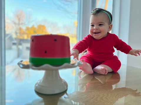 baby, birthday cake, joy, one more month to live, watermelon
