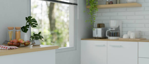 istock White modern minimal kitchen with coffee maker and kitchenware on the counter 1485270767