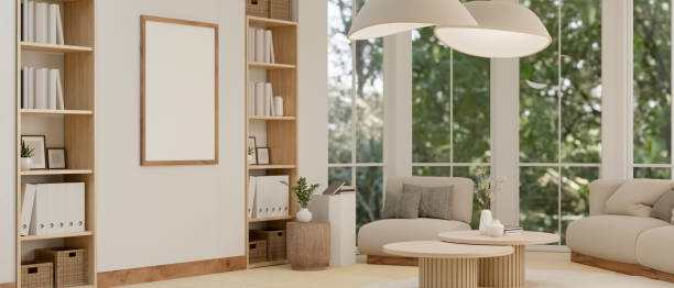 istock Minimal comfortable living room with modern sofa and coffee table near the window. 1485270794