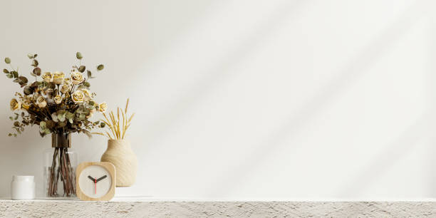 istock Wall mockup with decoration accessories,White wall and cement shelf. 1485277834