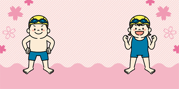 Swimming Lessons Backround Spring Background Image With Kids Swimming Lessons Stock Illustration ...