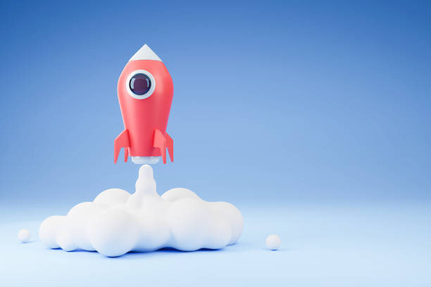 istock Spaceship rocket upswing spewing smoke. Start up business, 3D Rendering illustration. 1485278943