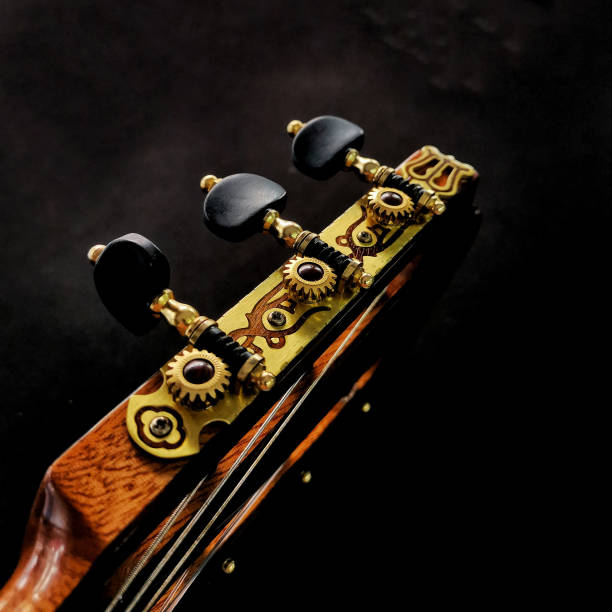 istock close up shot of  classical guitar tuning machine , open gear 1485282717