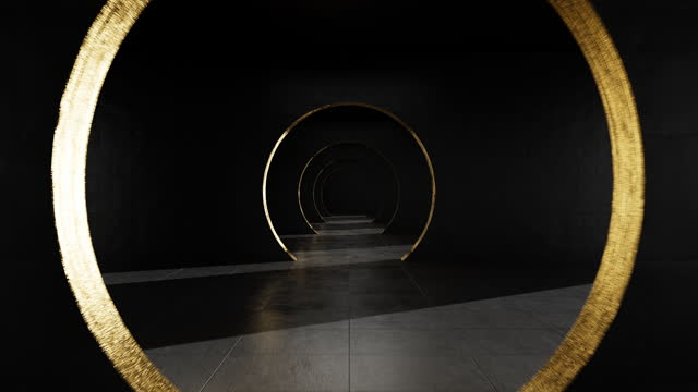 An endless round-shaped tunnel, the camera flies forward