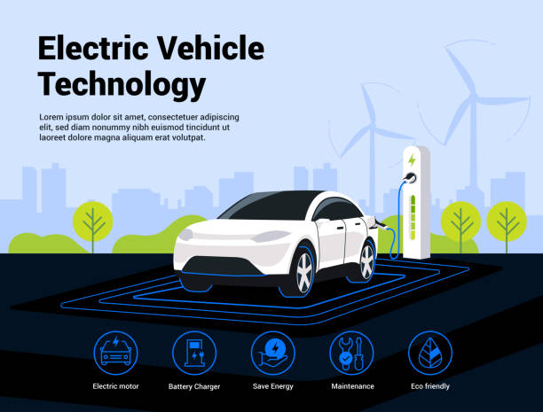 ilustraciones, imágenes clip art, dibujos animados e iconos de stock de ilustración de la tecnología del vehículo eléctrico - green car