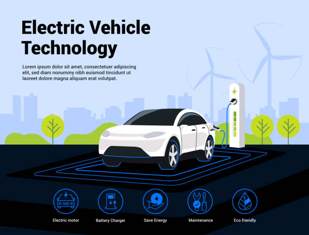 Electric Vehicle Technology Illustration Electric Vehicle Technology Illustration hybrid car stock illustrations