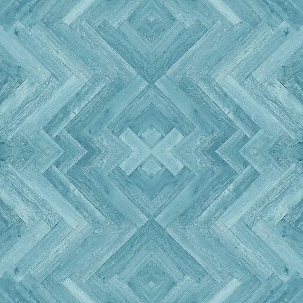Abstract blue on parquet wooden feature floor texture on seamless pattern background.