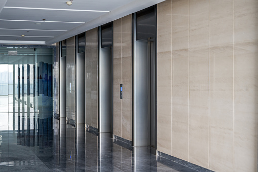 Elevator lobby in luxury hotel