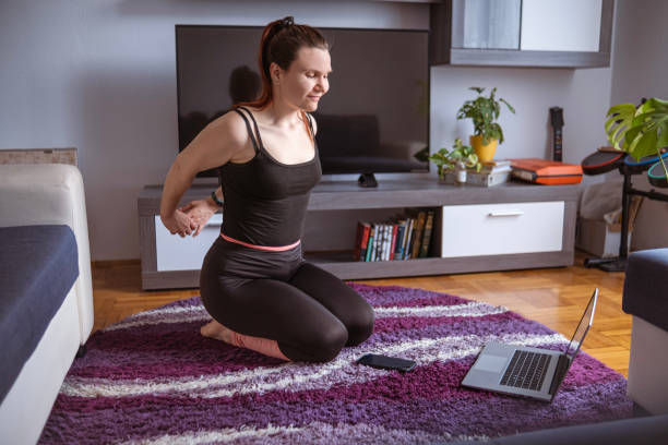 istock Finishing up exercise regime with a good stretch 1485296430