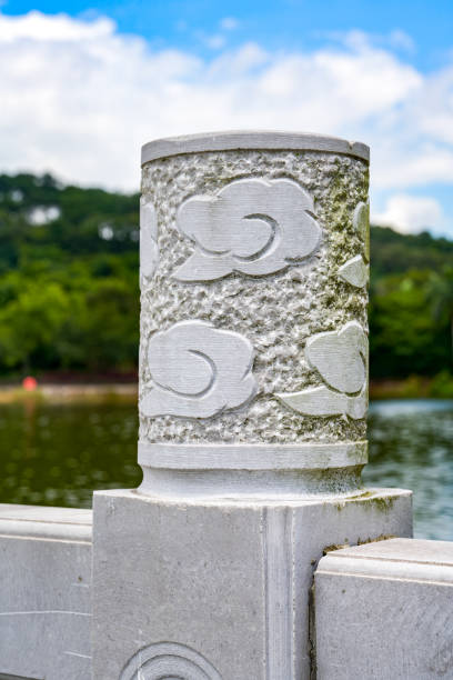 istock Chinese style bridge pillar auspicious cloud stone carving close-up 1485301922