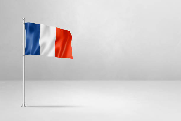 istock French flag isolated on white concrete wall background 1485303739