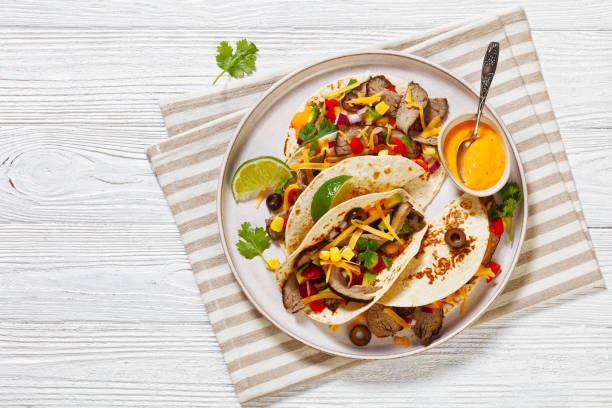 istock Beef Steak Tacos with veggies, avocado, corn 1485303954