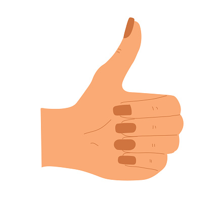 Colored hand gesture tumbs up, vector illustration, isolated on white background
