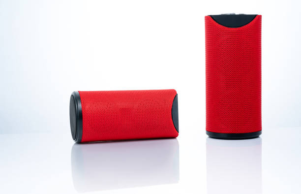istock Wireless portable Bluetooth speaker isolated on white background. Red Bluetooth speakers. Small sound music box speaker. Modern design mini portable Bluetooth loudspeaker. Digital wireless technology. 1485307296